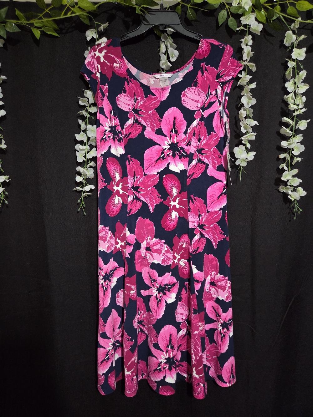 Allison Daley Navy Dress with Hot Pink Floral Print